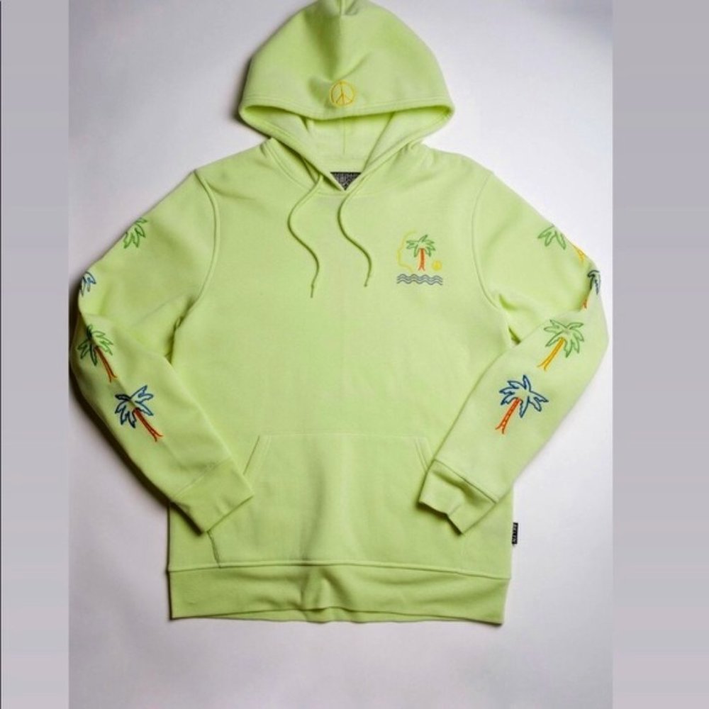 Brooklyn Cloth Neon Green Hoodie | "Paradise" Minimalist Graphic Beach Hoodie